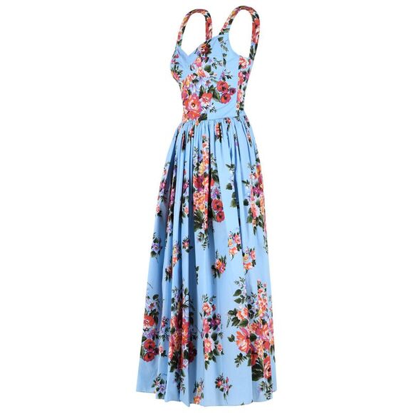 Dolce & Gabbana Floral Dress In Light Blue Cotton Women - Picture 2 of 3